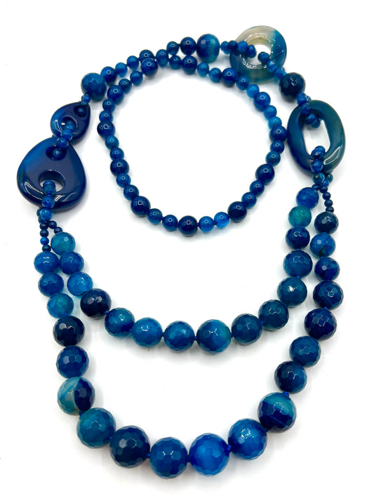 Large Long Blue Agate Crystal Necklace