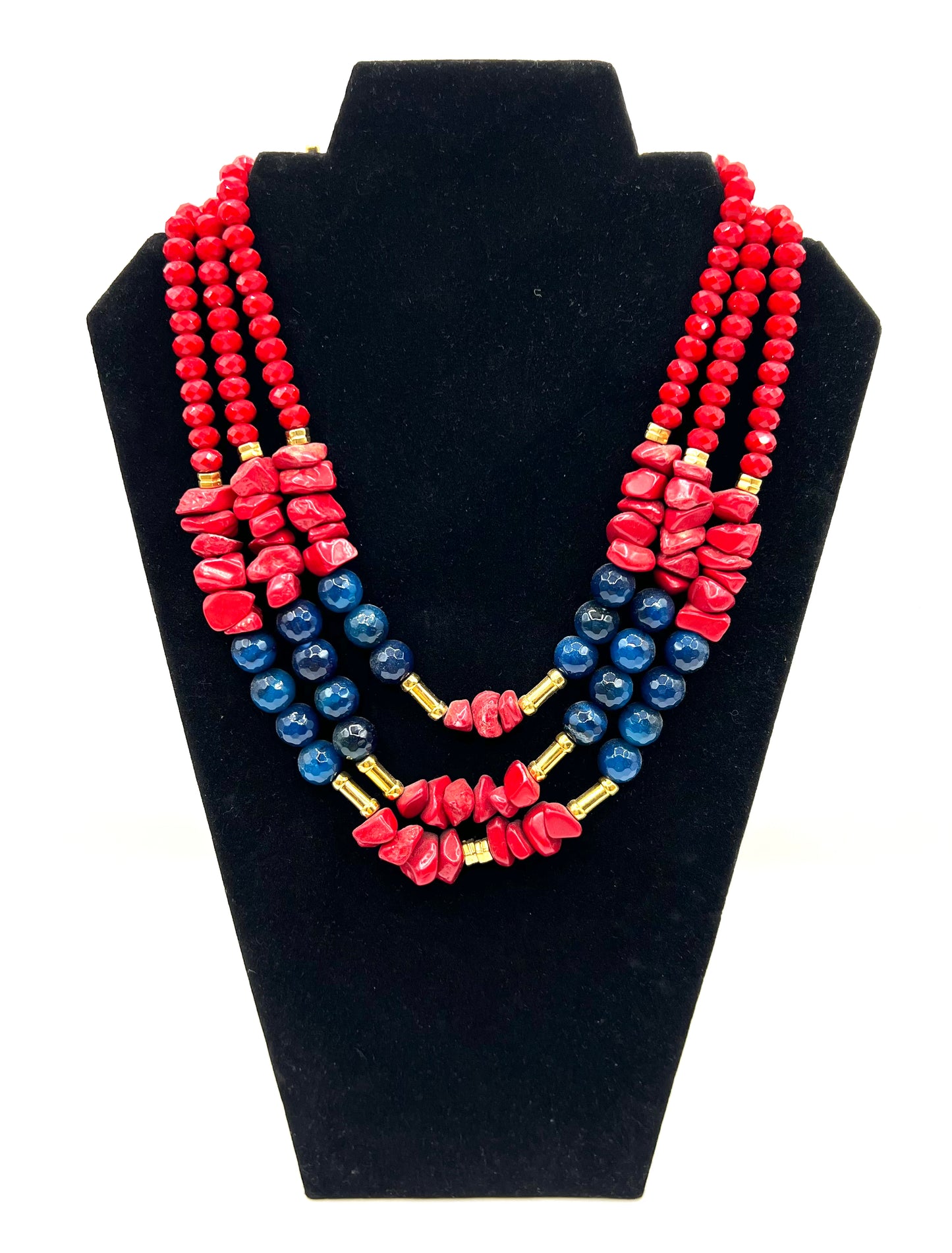 Red Real Coral Large Bib Necklace, Stetement jerwelry Healing crystal Protection and Happiness