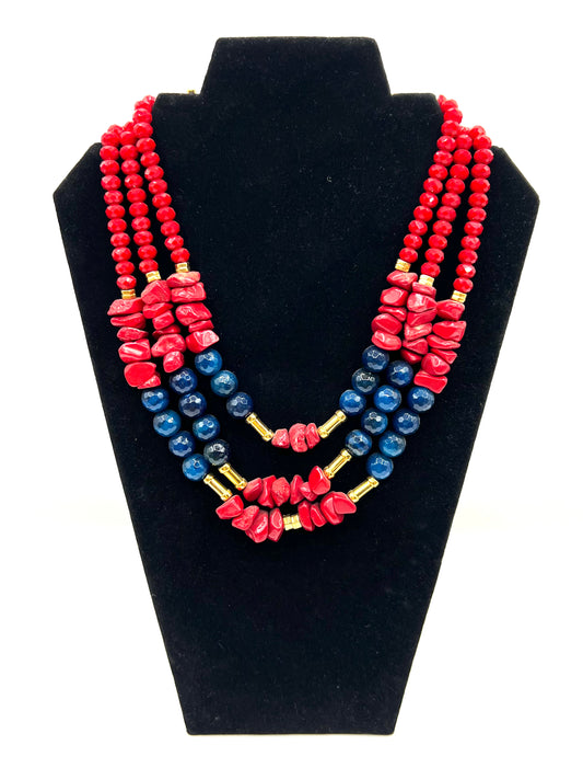 Red Real Coral Large Bib Necklace, Stetement jerwelry Healing crystal Protection and Happiness