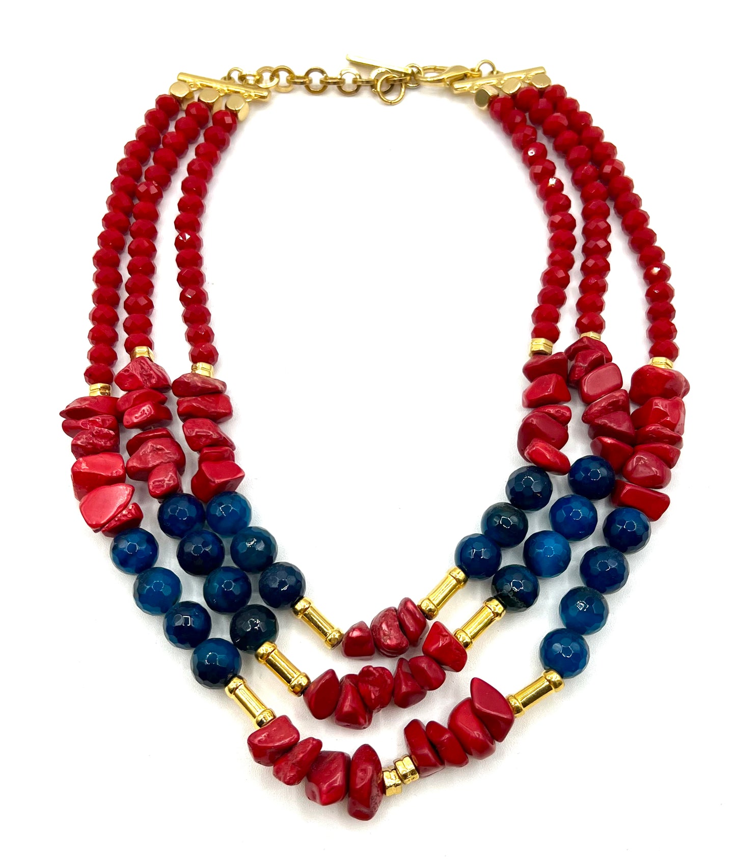 Red Real Coral Large Bib Necklace, Stetement jerwelry Healing crystal Protection and Happiness