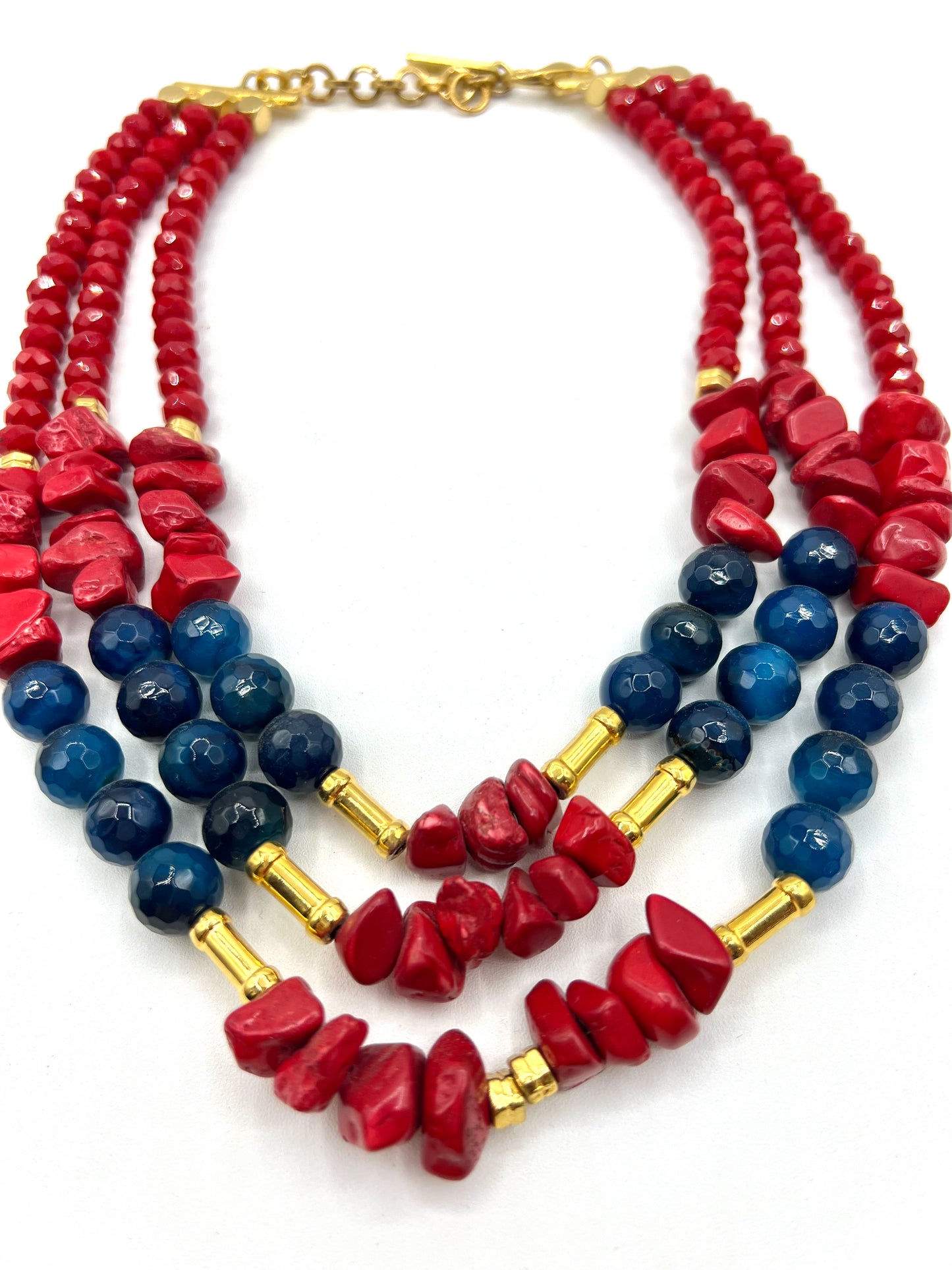 Red Real Coral Large Bib Necklace, Stetement jerwelry Healing crystal Protection and Happiness