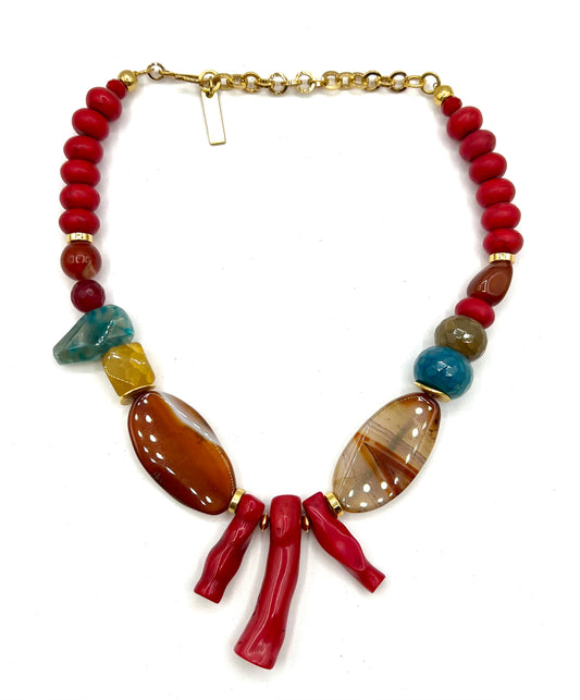 Red Coral Agate Crystal Statement Necklace Bib Healing Crystals Bloem