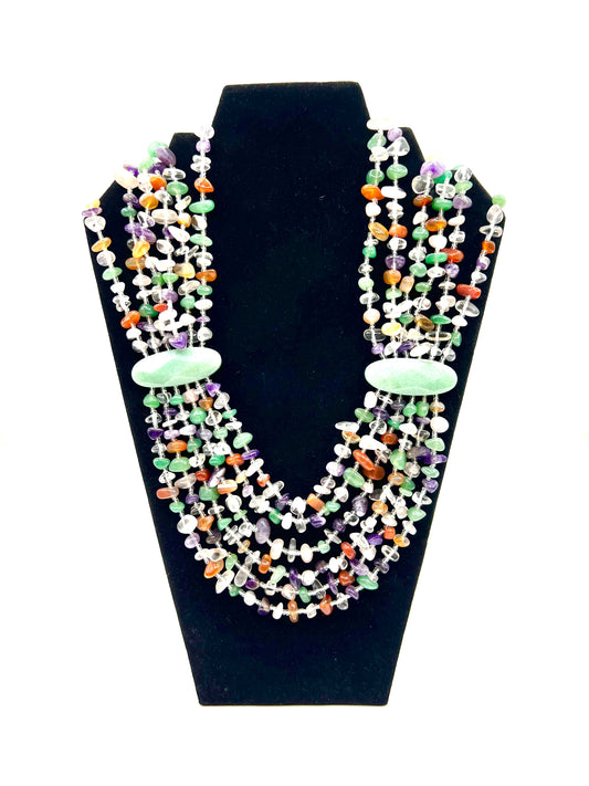 Large Crystal Necklace Multi Color Healing Crystals Bib Statement Hand Made