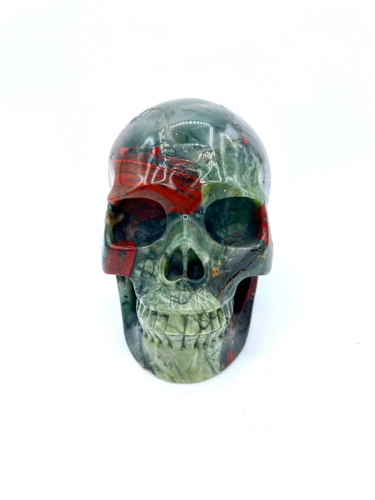 Bloodstone Healing Crystal Large Head Skull Table Top Gift good fortune, abundance, purification