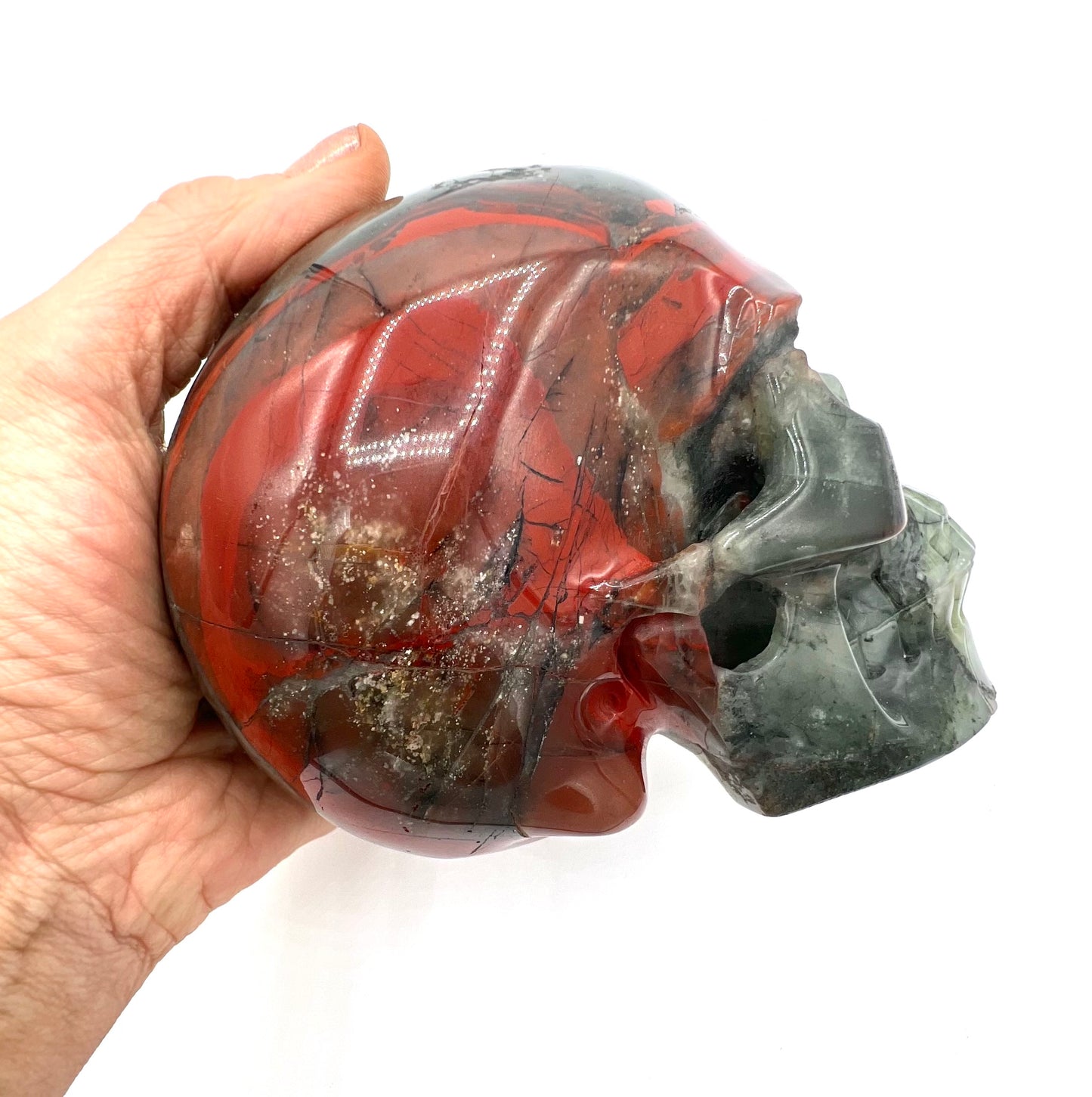 Bloodstone Healing Crystal Large Head Skull Table Top Gift good fortune, abundance, purification