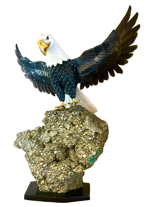 Large Standing American eagle Figurine On Pyrite Crystal 22" high by 20" wide