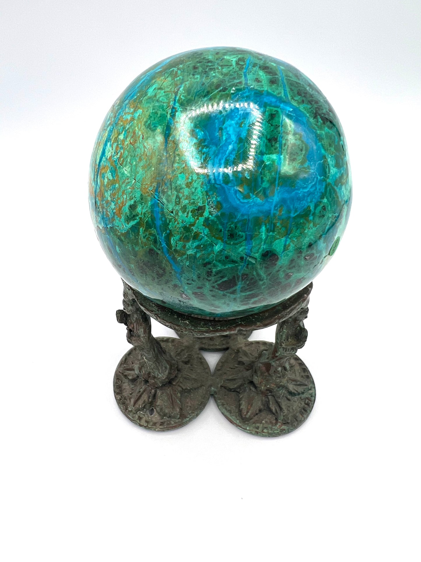 Large Chrysocolla Sphere with Malachite Ball Crystal Polished Standing Tabletop