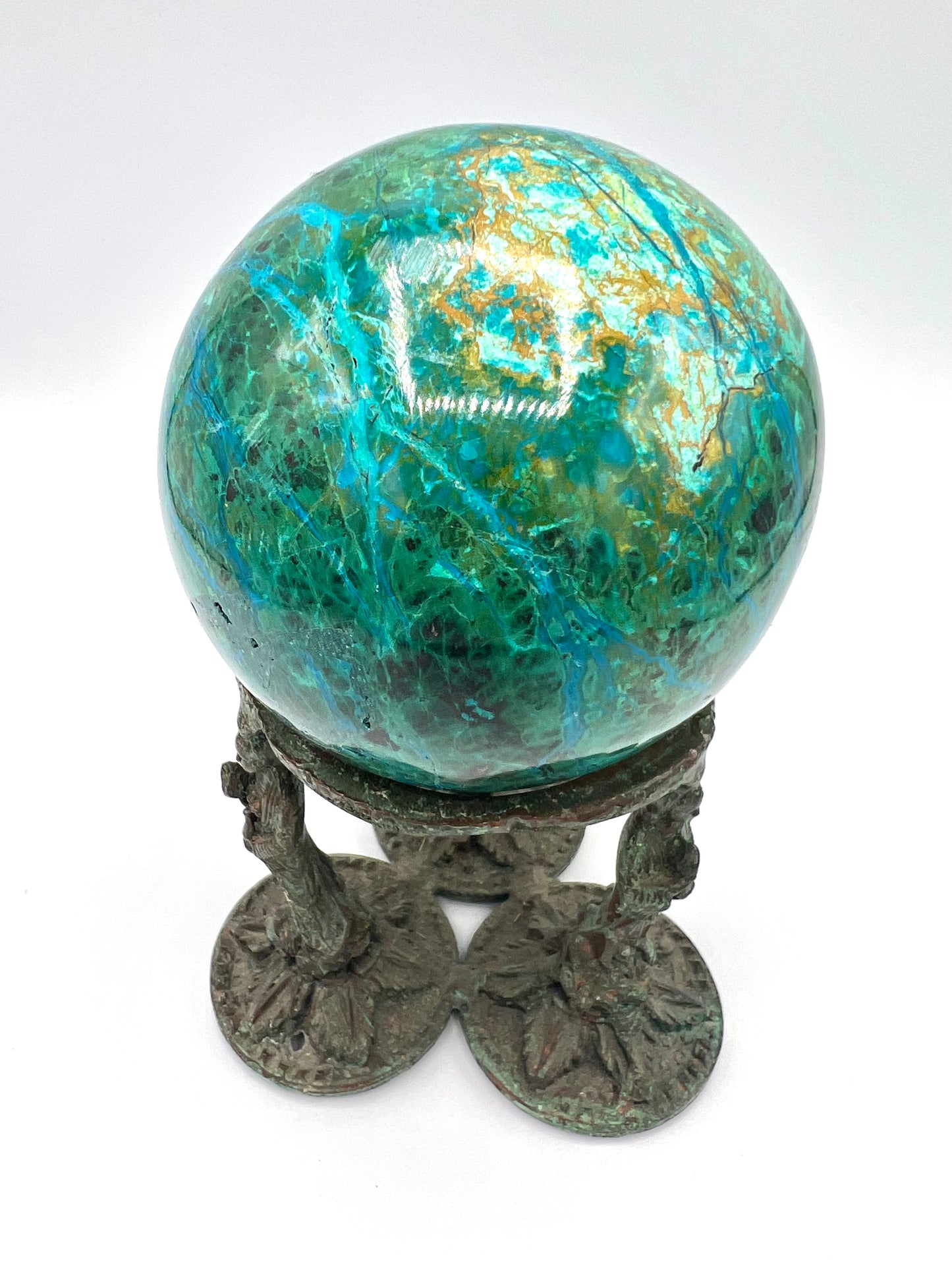 Large Chrysocolla Sphere with Malachite Ball Crystal Polished Standing Tabletop