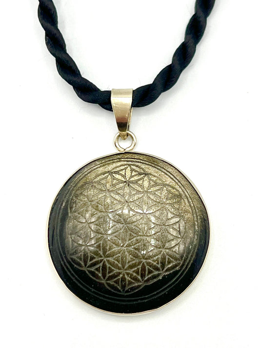 Black Obsidian Flower Of Life Pendant energy pendant necklace Sacred Geometry healing crystal jewelry