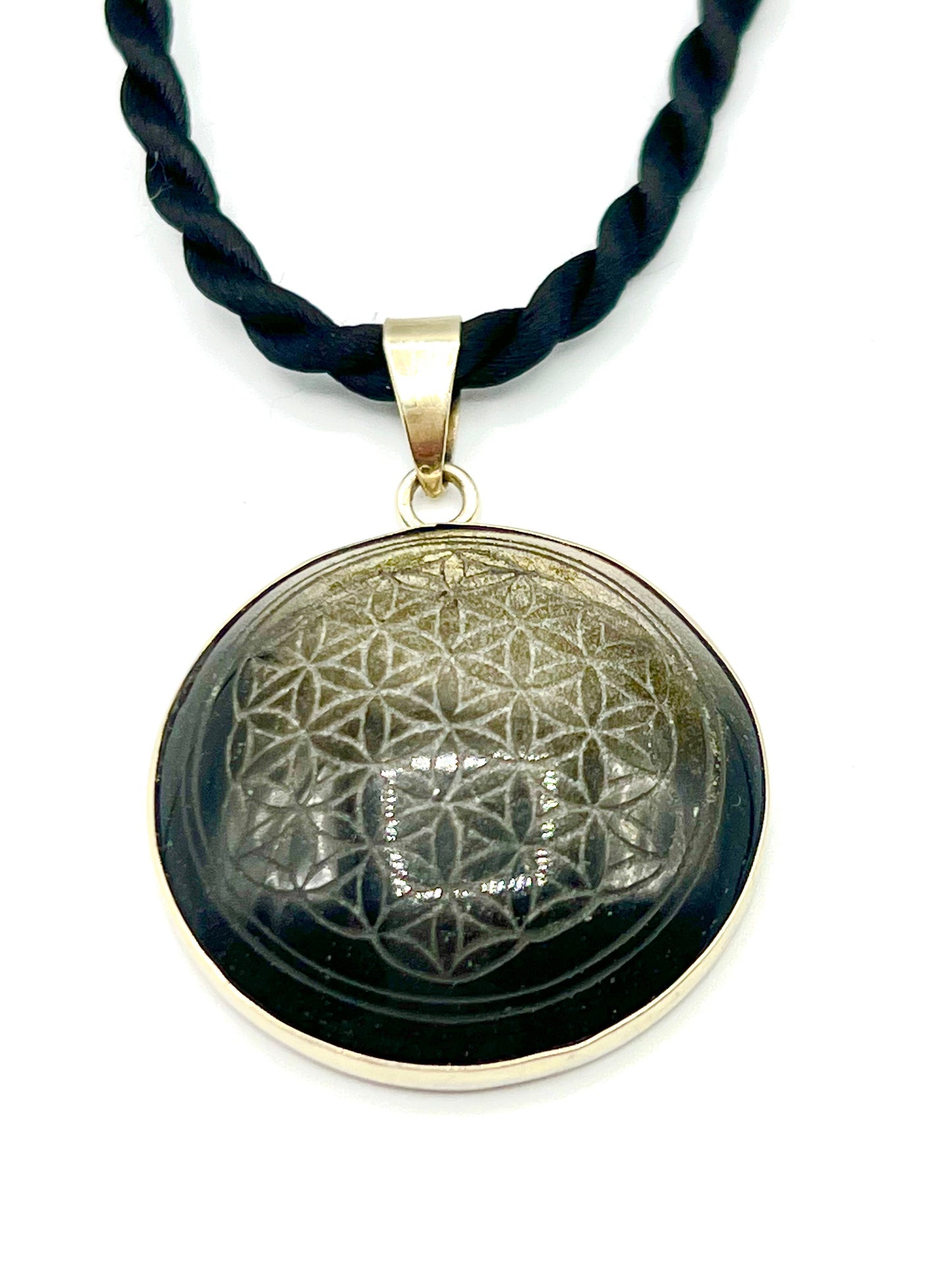 Black Obsidian Flower Of Life Pendant energy pendant necklace Sacred Geometry healing crystal jewelry