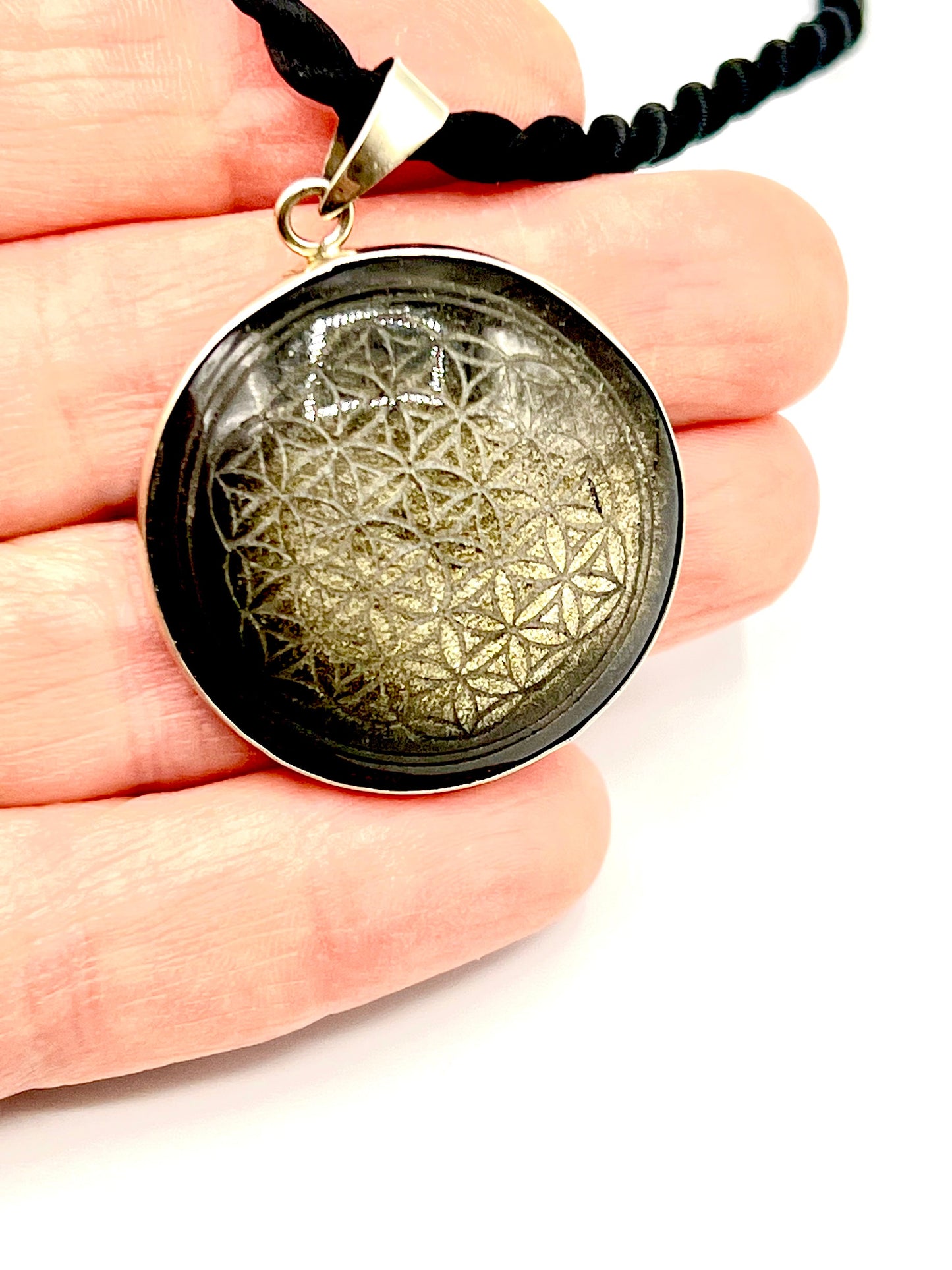 Black Obsidian Flower Of Life Pendant energy pendant necklace Sacred Geometry healing crystal jewelry