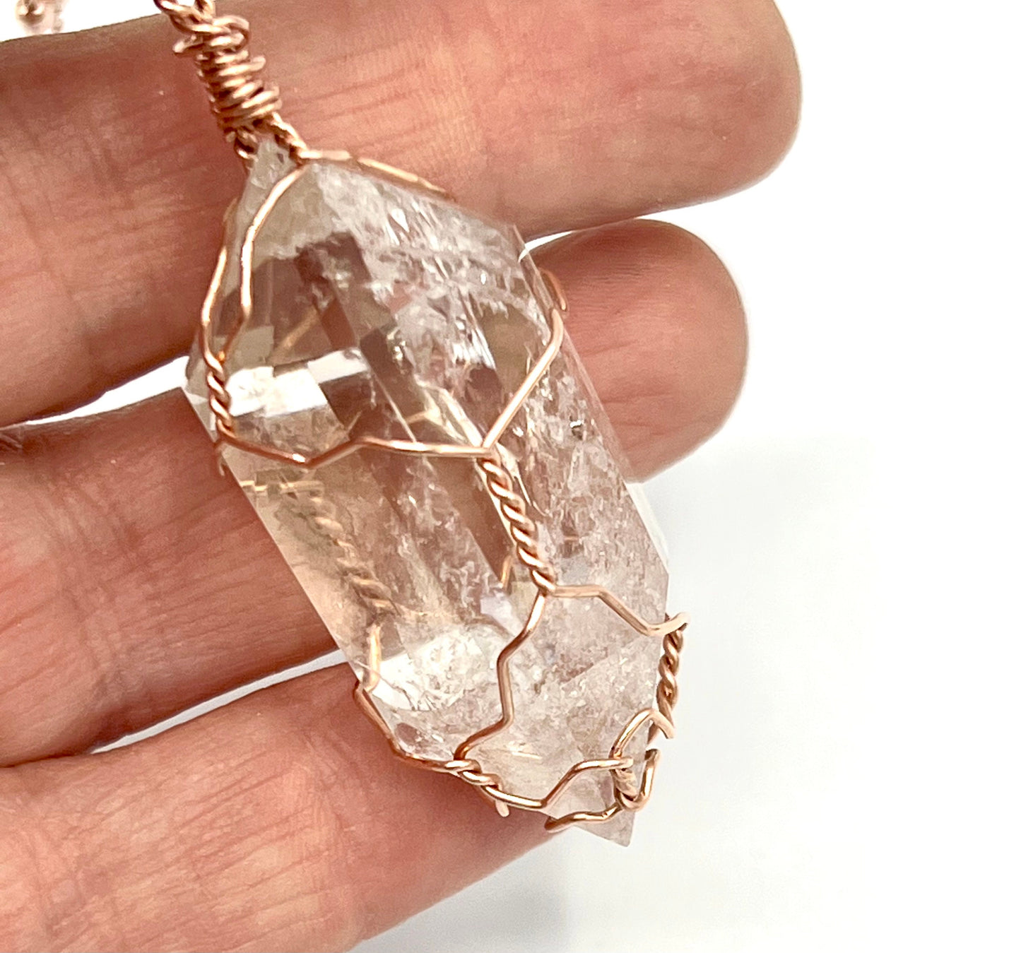 Clear Quartz Crystal Pendant Necklace Point wired Healing stone Gemstone Rose gold silver