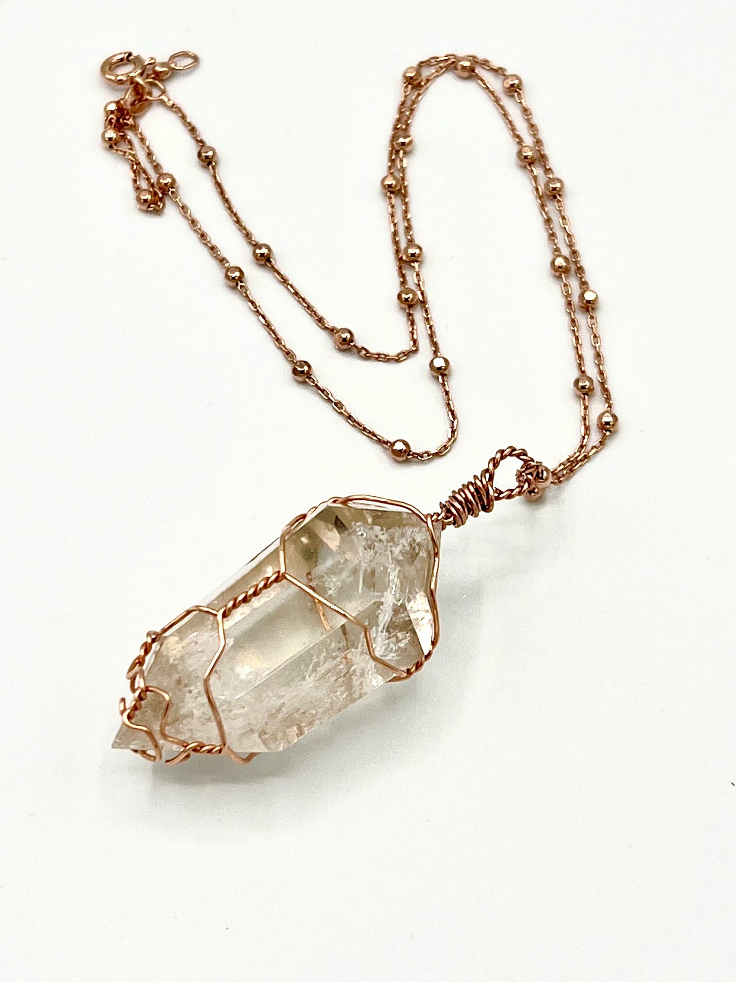 Clear Quartz Crystal Pendant Necklace Point wired Healing stone Gemstone Rose gold silver